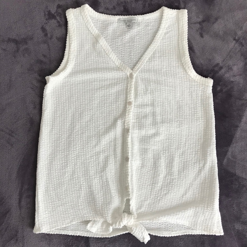 Green Envelope Front Tie Waffle Knit Top Small